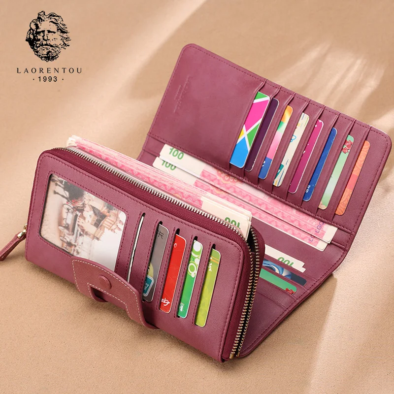 LAORENTOU для женщин 100% коровья кожа женский клатч ретро Длинные кошельки Простой