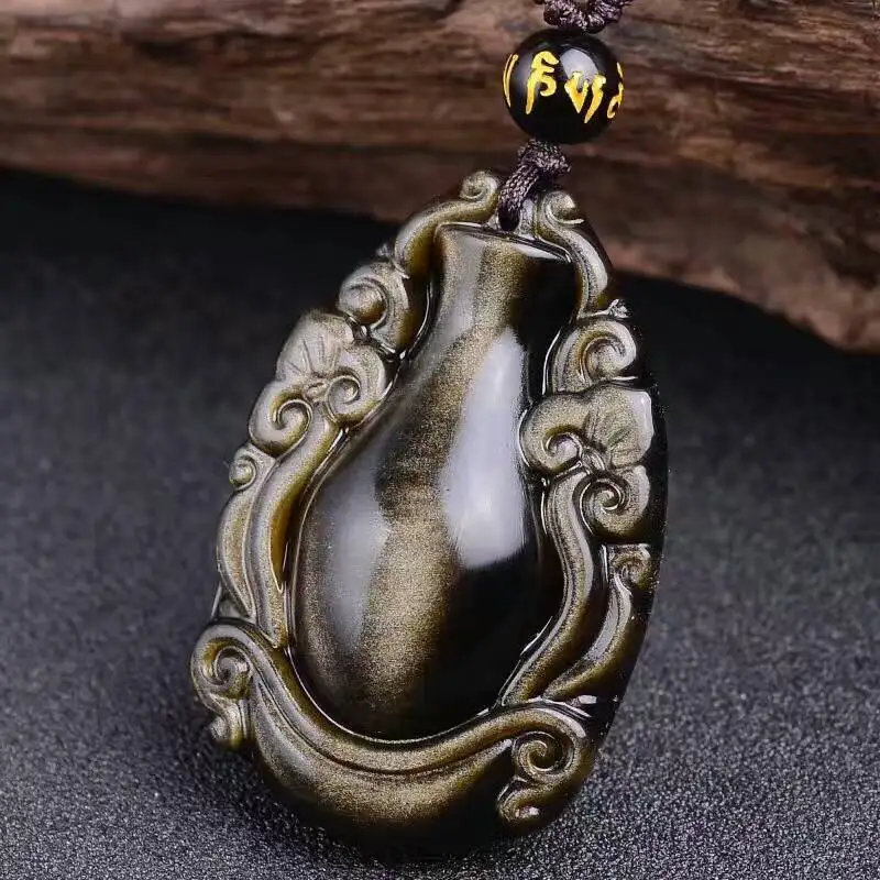 Joursneige натуральные позолоченный обсидиан ваза Подвески камень ожерелье для