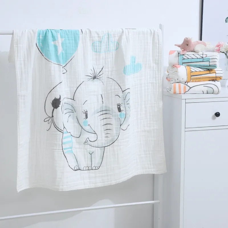 

Muslin Cotton Baby Blankets Multifunction Newborn Soft Swaddles Wrap Receiving blanket White cartoon Gauze Bath Towels Play Mats