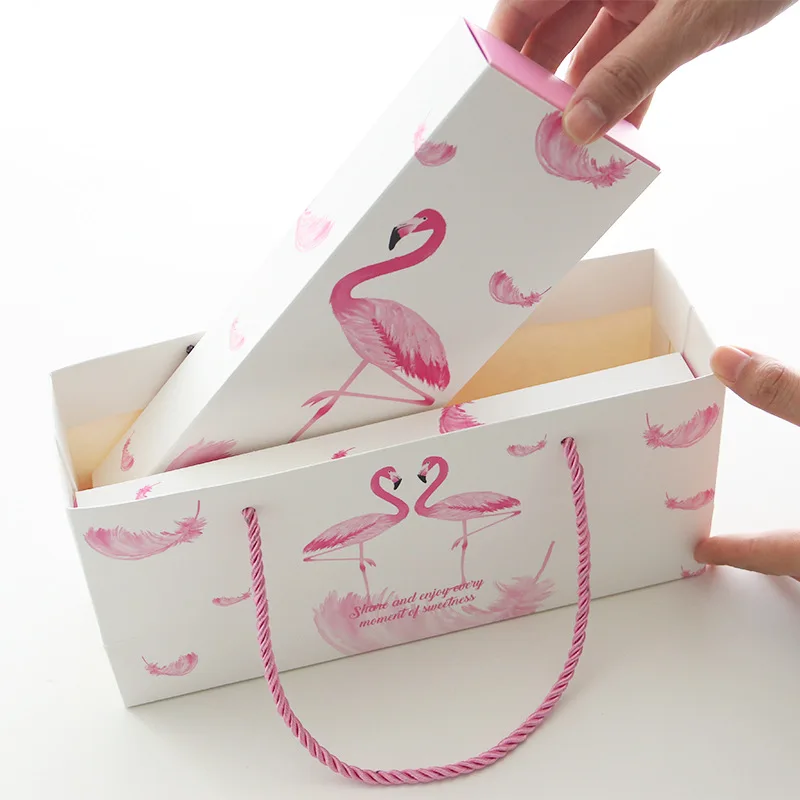 

Creative Flamingo Green Leaves Tote Bag Nougat Cookies Gift Box Wedding Chocolate Cake Bread Packing Paper Bag Paperboard Boxs