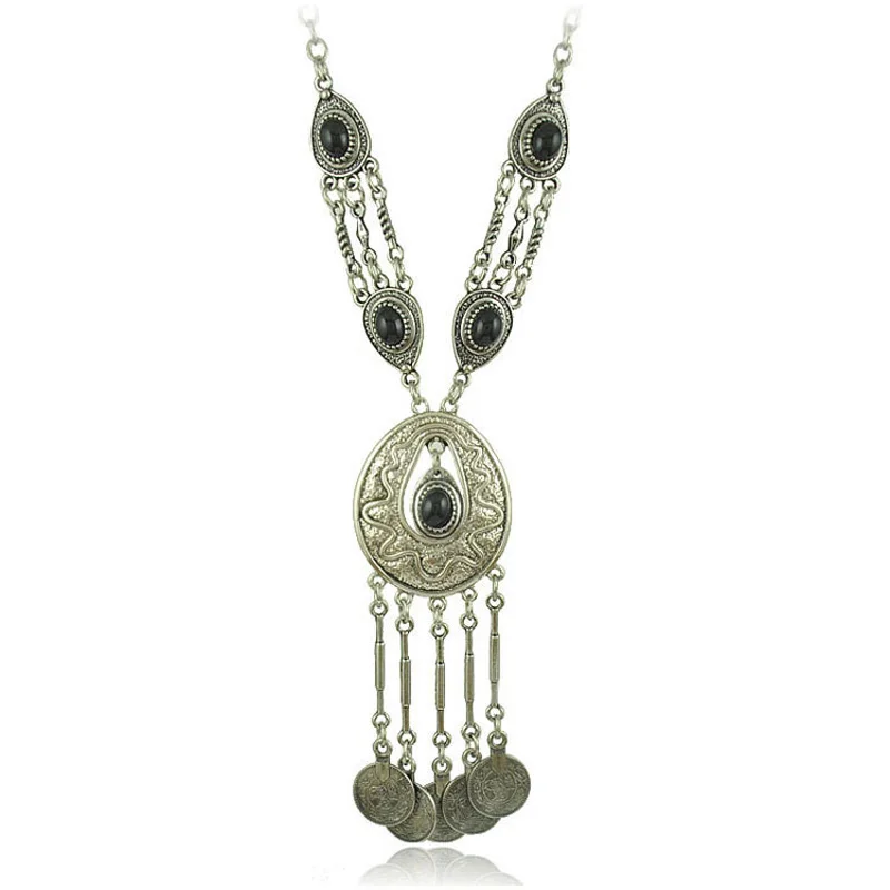 

Boho Gypsy Gem Hollow Drop Coin Fringe Choker Necklace Bohemian Turkish Ethnic Tribal Party Jewelry