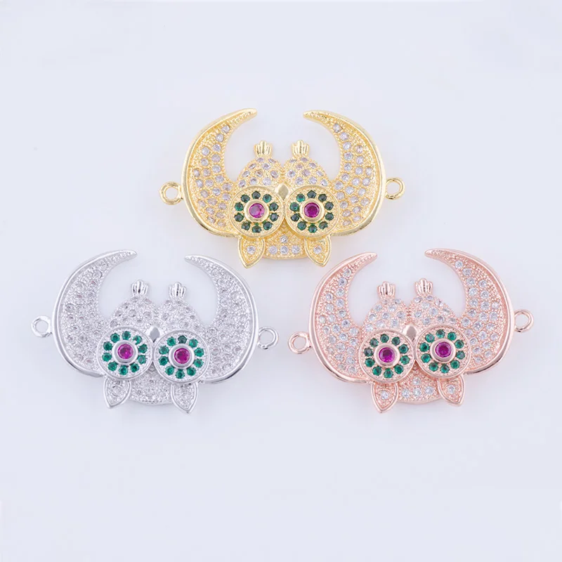 5 шт. Симпатичные циркониевые подвески в виде совы с микрозакрепкой для браслетов