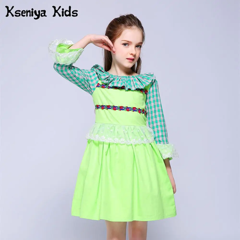 

Kseniya Kids Baby Girls Spring New Fashion Lovely Embroidery Princess Lace Dress Girls Dresses For Party And Wedding Retro Style