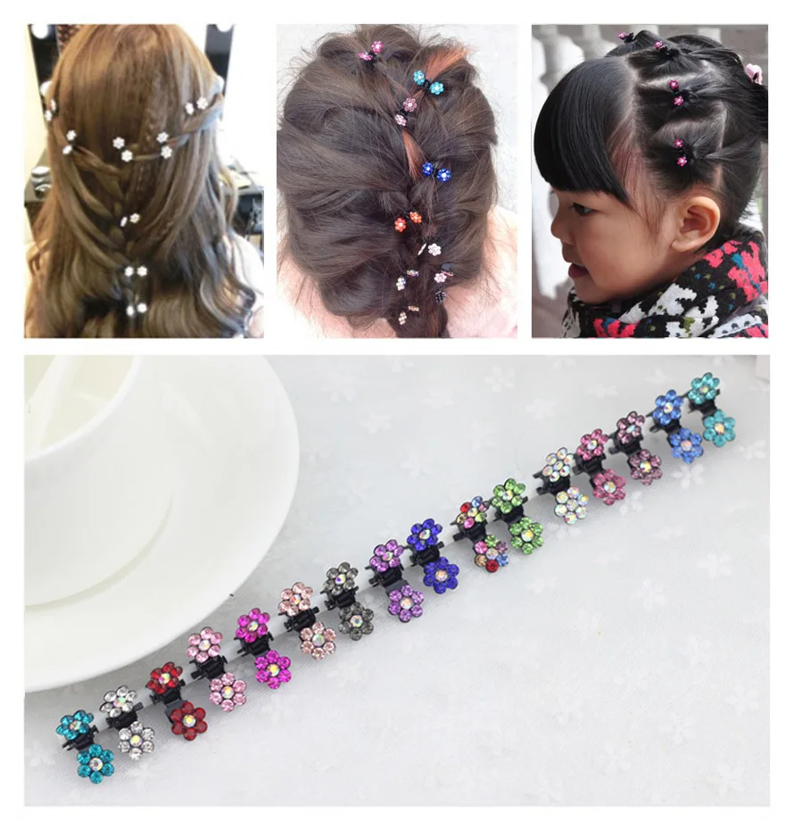 4 шт./лот 6 лепестков мини заколки для волос с красочными кристаллами девушек