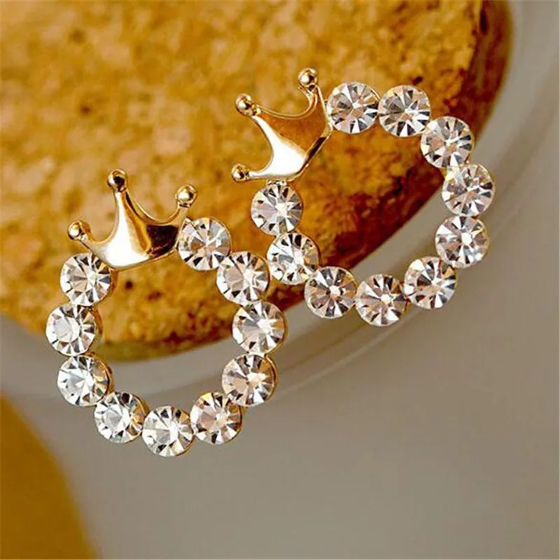 

Fashion Stud Earrings Crown Crystal Brincos Tiny Earring Hot Fashion Bijoux Delicate Inlaid Small Jewelry Women