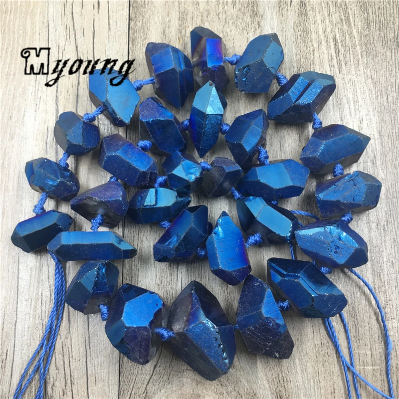 

Faceted Blue Titanium Quartz Druzy Nugget Beads,Gems Stone Freeform Crystal Druse Gravel Pendant Beads For DIY Jewelry MY1975