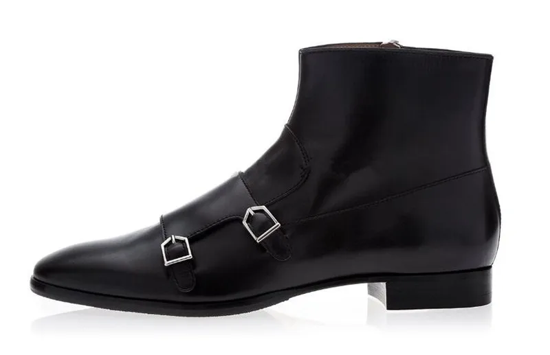 SHOOEGLE новые мужские черные коричневые кожаные ботильоны с двойной пряжкой