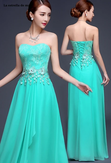 La estrella de mar vestiti donna eleganti для cerimonie2019 кружево шифон линии 6 стиль бирюзовое платье подружки невесты длинные chea