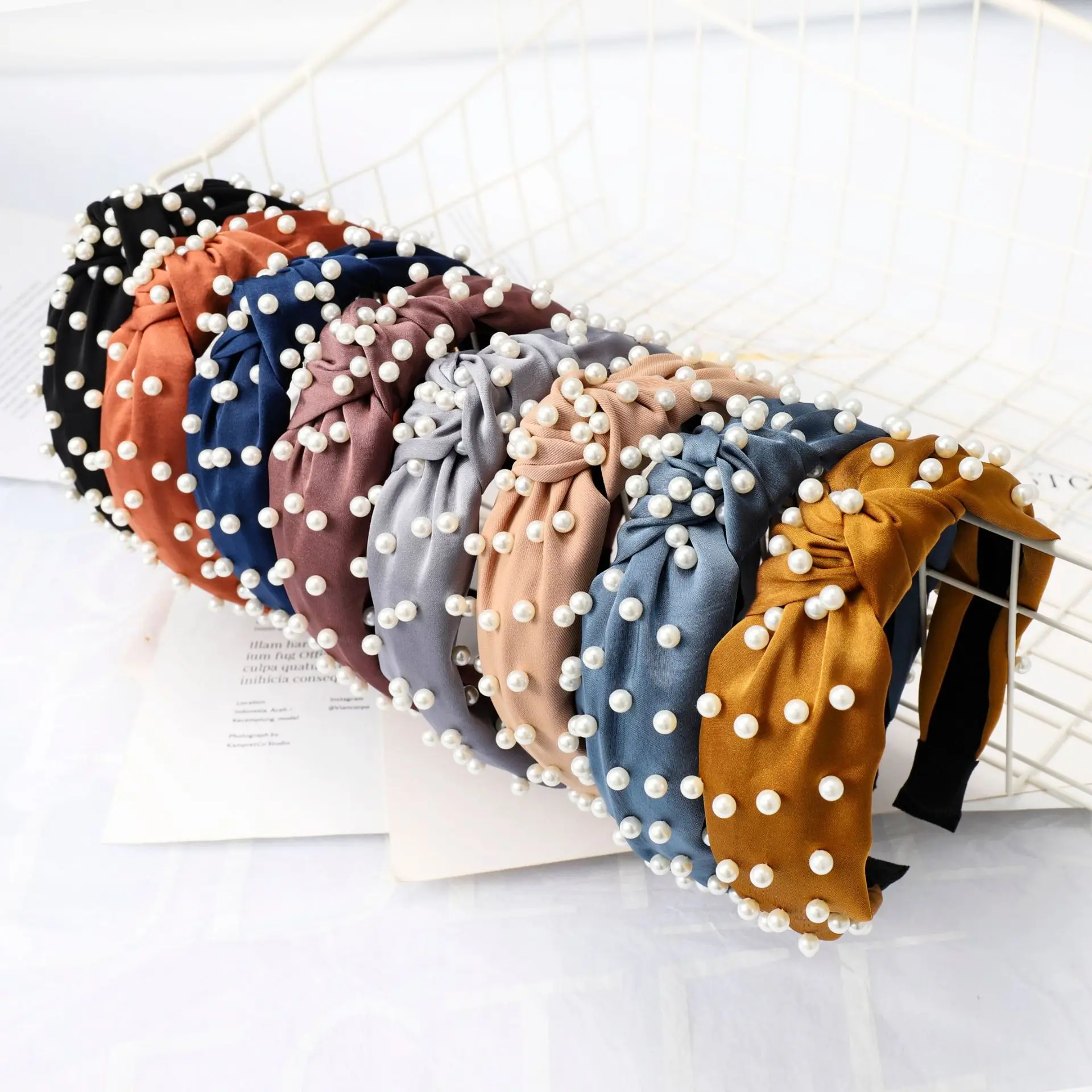 

CN Fashion Satin Knot Pearl Hairband Bow Simple Solid Color Headbands For Women Bezel Hairhoop Girls Headwear Hair Accessories