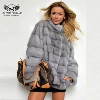 Light Gray Tatyana Furclub шуба из натурального меха норки шуба с длинным рукавом светильник из серого меха норки шуба Повседневная шуба из цельной кожи - Цвет: Light Gray
