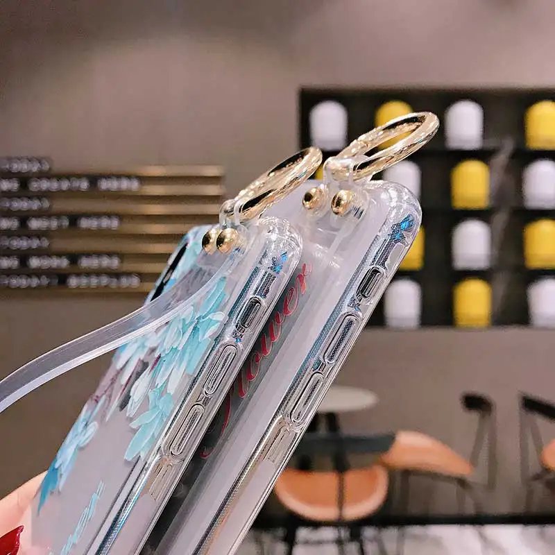 Прозрачный чехол для iphone Xs Max XR X 7 8 6 6s plus с ремешком на запястье винтажный