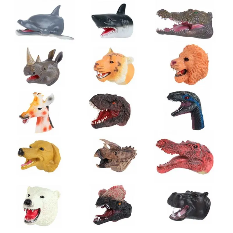 Динозавр ручной Куклы перчатки с изображением животных мягкая виниловая Резина Акула корова голова действие палец динозавр игрушки для детские модельные игрушки подарки