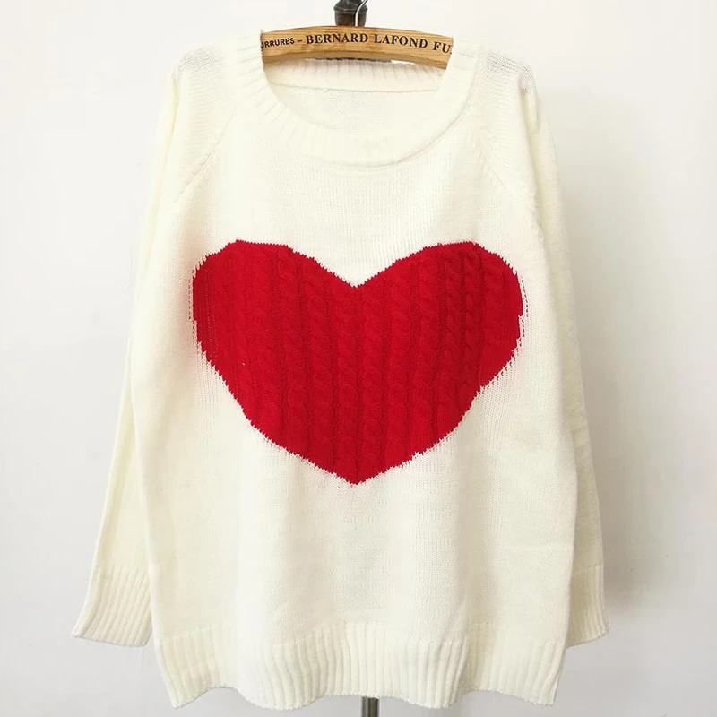2019 New Arrival Women Autumn Winter Sweater O-neck Long Sleeve Knitted Jumper Short With A Loving Hear Sweaters | Женская одежда