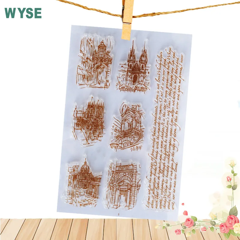 

WYSE Clear Stamps Vintage Art Letters Coffee Travel Stamps Transparent Silicone Stamp Seal for DIY Scrapbooking Card Making