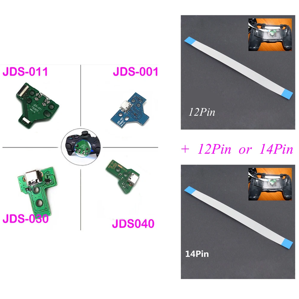 100 sets For ps4 Wireless controller gamepad joystick JDS 12Pin 14Pin main board breathing lamp triangle plate charging plate