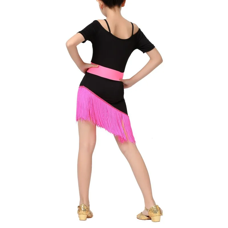 

Girls Kids Patckwork Performance Stage Wear Children Modern Ballroom Latin Dance Dress Green Fringe Salsa Tango Dance Wear