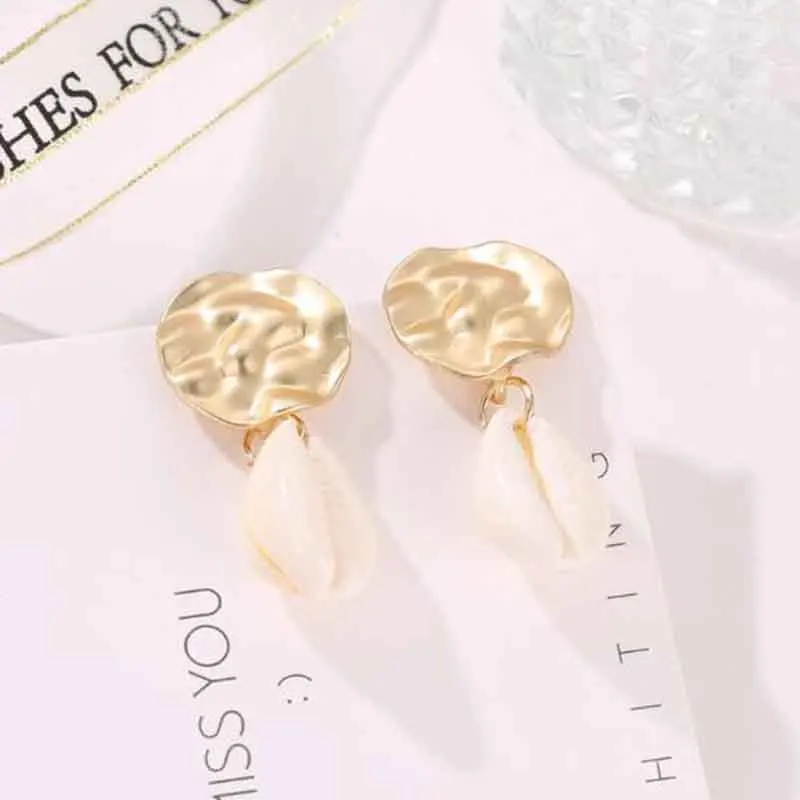 Модные геометрические матовые золотые серьги кулон ракушка женские Девушки