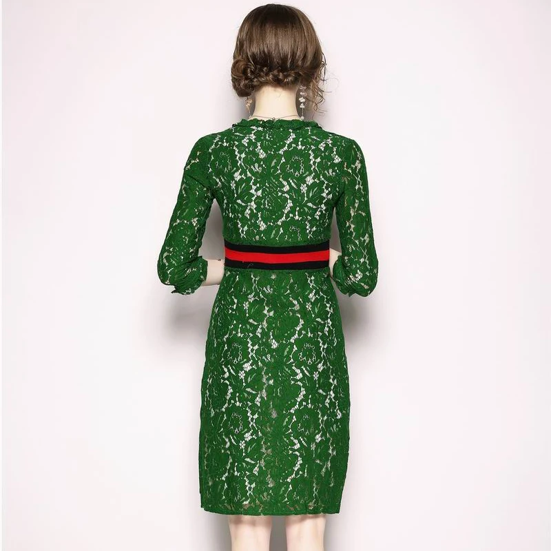 2018 Сексуальная Зеленый Кружева вечерние платье Для женщин выдалбливают Передняя