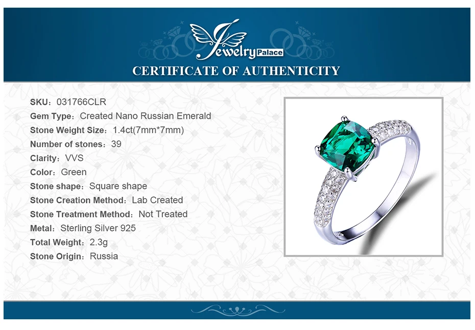 JewelryPalace 8.7ct Emerald Ring Pendant Clip Earrings Jewelry Set 925 Sterling Silver Fine 45cm Box Chain Lady | Украшения и