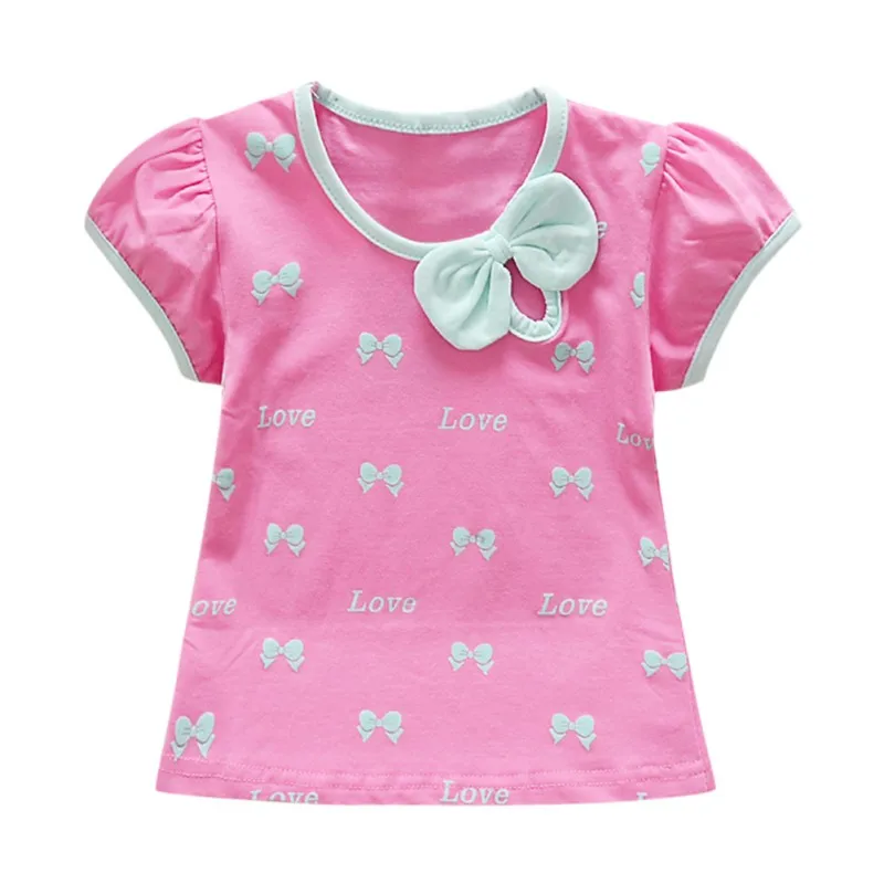 

Baby Girl Summer Toddler Short Sleeve Bow Printed Pattern T-Shirts Girls Cotton Casual Tops