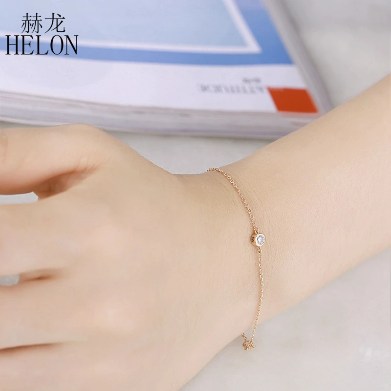 HELON Real 18 K AU750 желтое золото 0.1ct F цвет Выращенный в лаборатории Муассанит алмазный браслет Тест Положительный для женщин модные ювелирные изделия