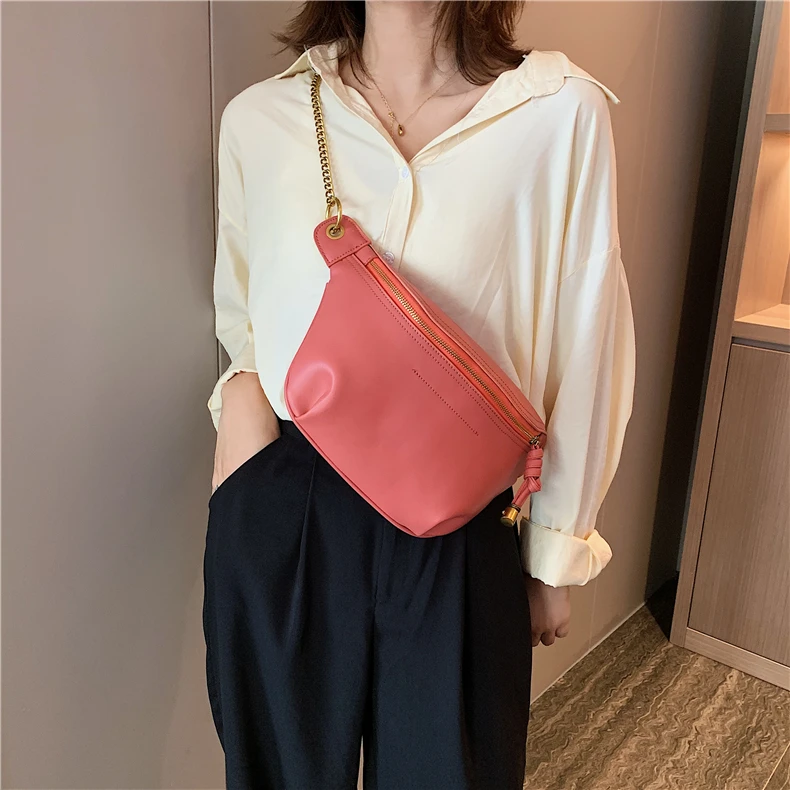 Burminsa Summer Chain Soft Chest Bags For Girls Candy Color Women Sling Waist Pack Phone Crossbody Bags Yellow White Green