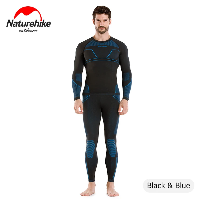 Men - Blue Naturehike мужские и женские зимние быстросохнущие анти-микробные стрейч термо кальсоны полиэстер Толстый Лыжный термобелье Набор - Цвет: Men - Blue
