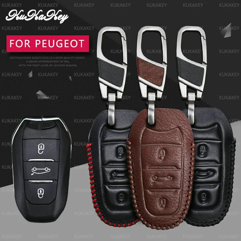 Чехол для ключей из натуральной кожи KUKAKEY Peugeot 308 408 508 2008 3008 4008 5008 держатель