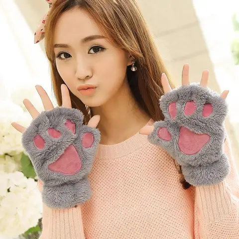 HKSNG дешевые, распродажа, милые фланелевые теплые перчатки в виде животных для женщин и мужчин с мультяшным рисунком, серая, розовая, черная, фланелевые перчатки, семейные Кигуруми для Хэллоуина