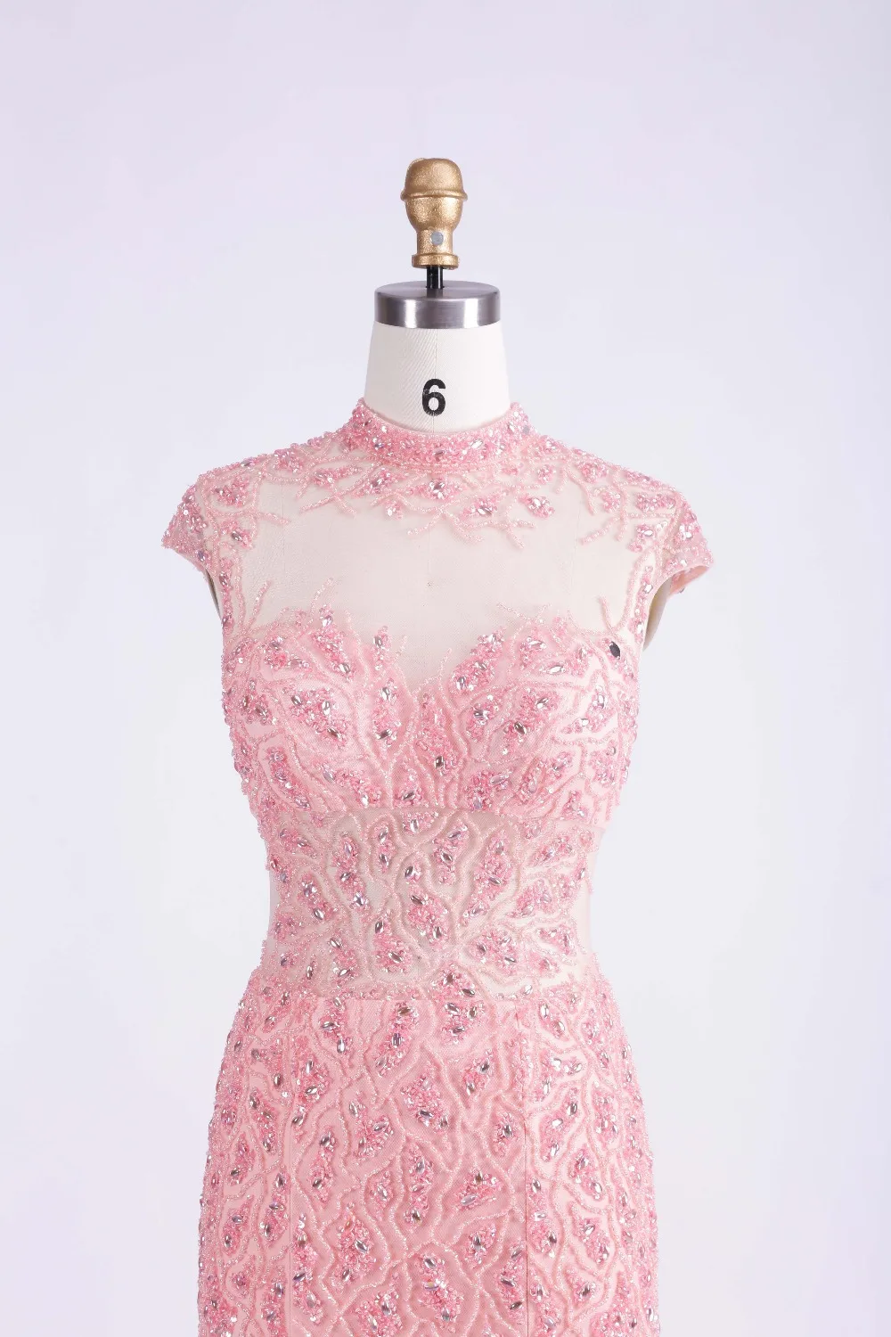 Finove 2020 New Design Fashion High Neck Pink Tulle Mermaid See Through Back Beading Evening Dresses Long Formal Party | Свадьбы и