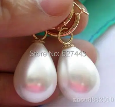 

Оптовая продажа Бесплатная доставка> 12x16 мм капельного белого ЮЖНОГО МОРЯ раковины жемчуга висячие серьги