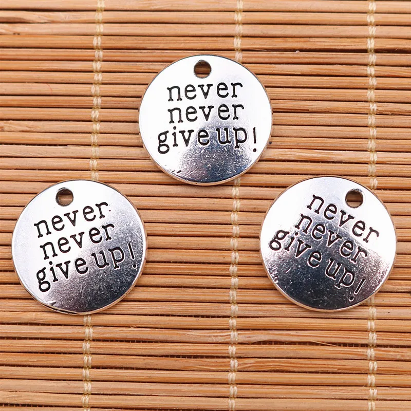 WKOUD 8 шт покрытые серебром Цвет &quotNever Give Up&quot Очаровательная металлическая
