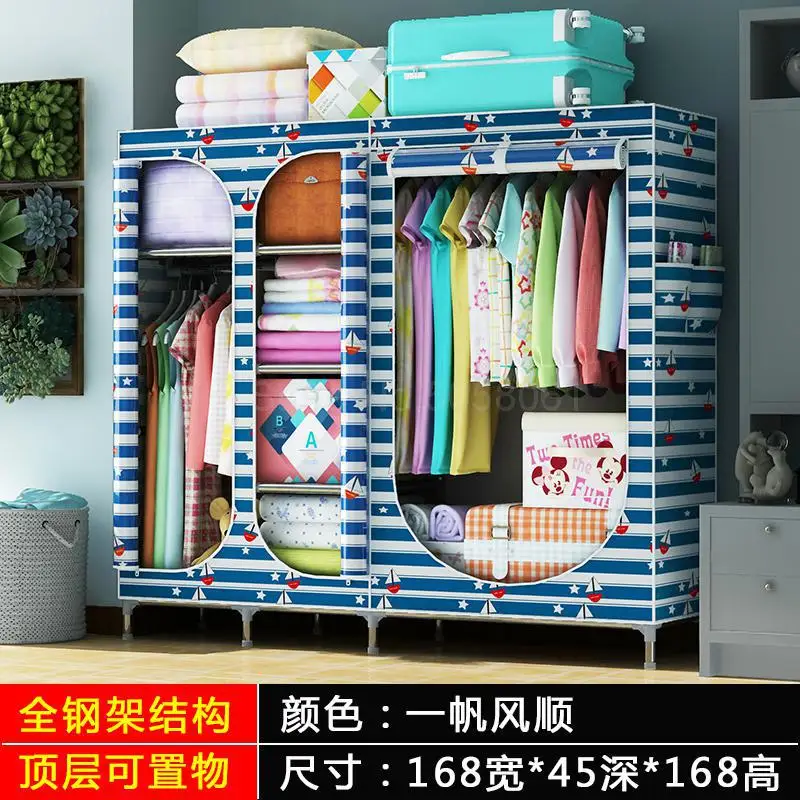 ml19 Oversized simple fabric wardrobe steel pipe bold reinforcement double thickened fully enclosed cloth closet wardrobe - Цвет: ml19