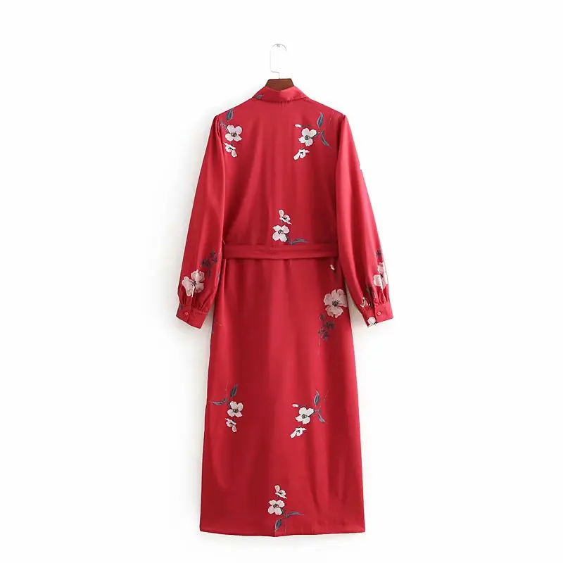Женское винтажное красное платье рубашка с цветочным принтом комбинезон для новорожденных длинными
