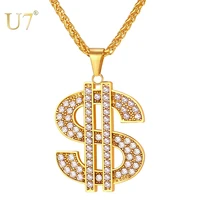 u7 us dollar money necklace pendant 316l stainless steelgold color chain for womenmen rhinestone hip hop bling jewelry p1003