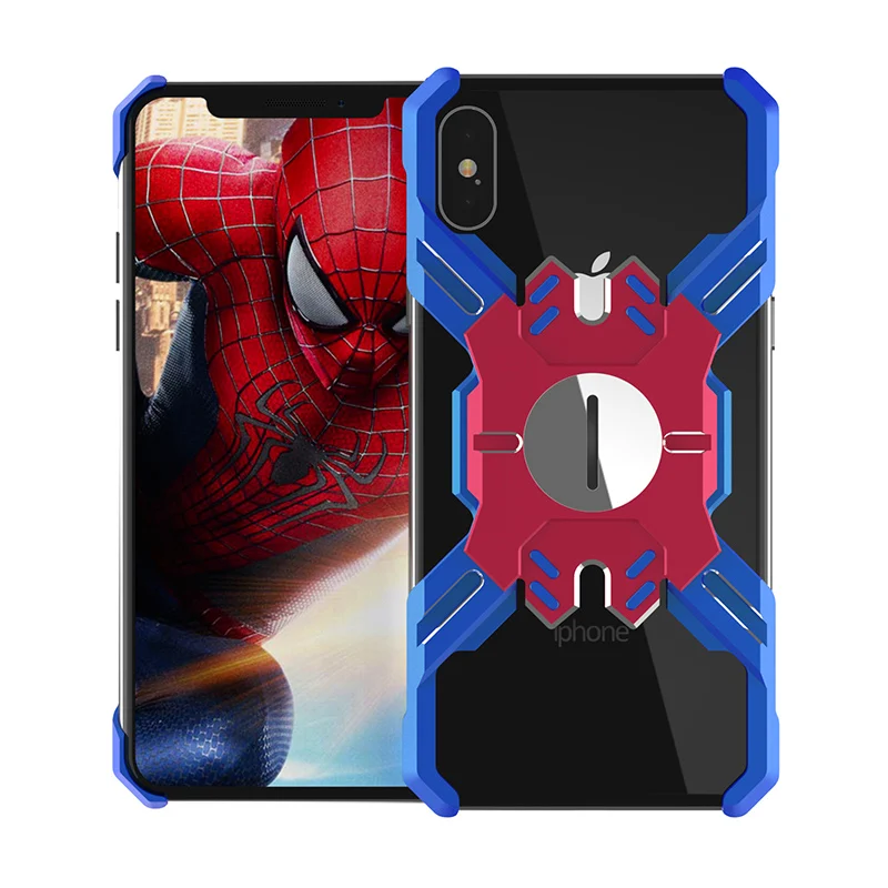 Suntaiho Роскошные противоударный Герой Тема металлический чехол для iPhone X чехол для iPhone Xs Max 8 7 6s плюс кронштейн чехол для телефона чехол чехол на айфон 7 - Цвет: Blue