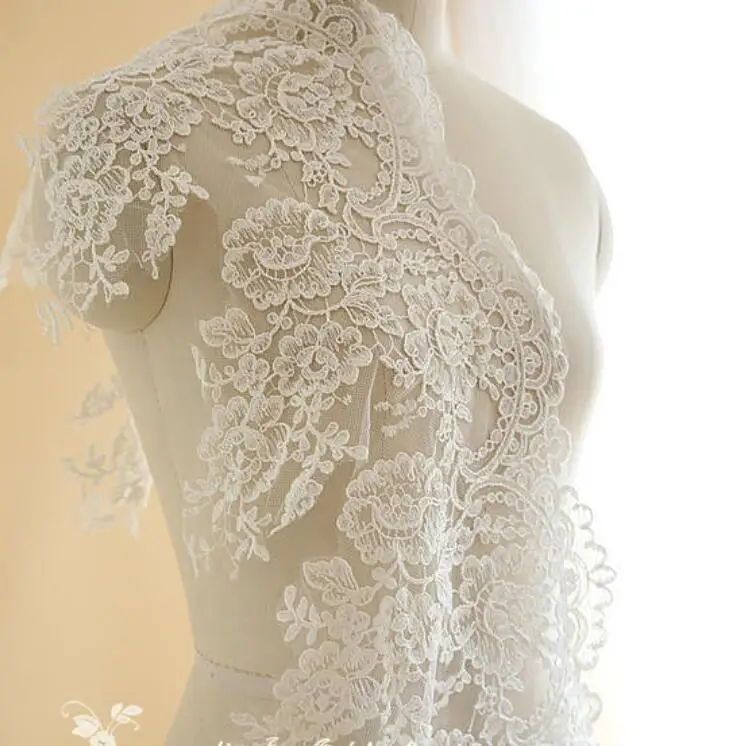 Ivory Alencon Lace Trim Rose Floral Embroidered Wedding Retro Bridal 11 Inches Wide | Дом и сад