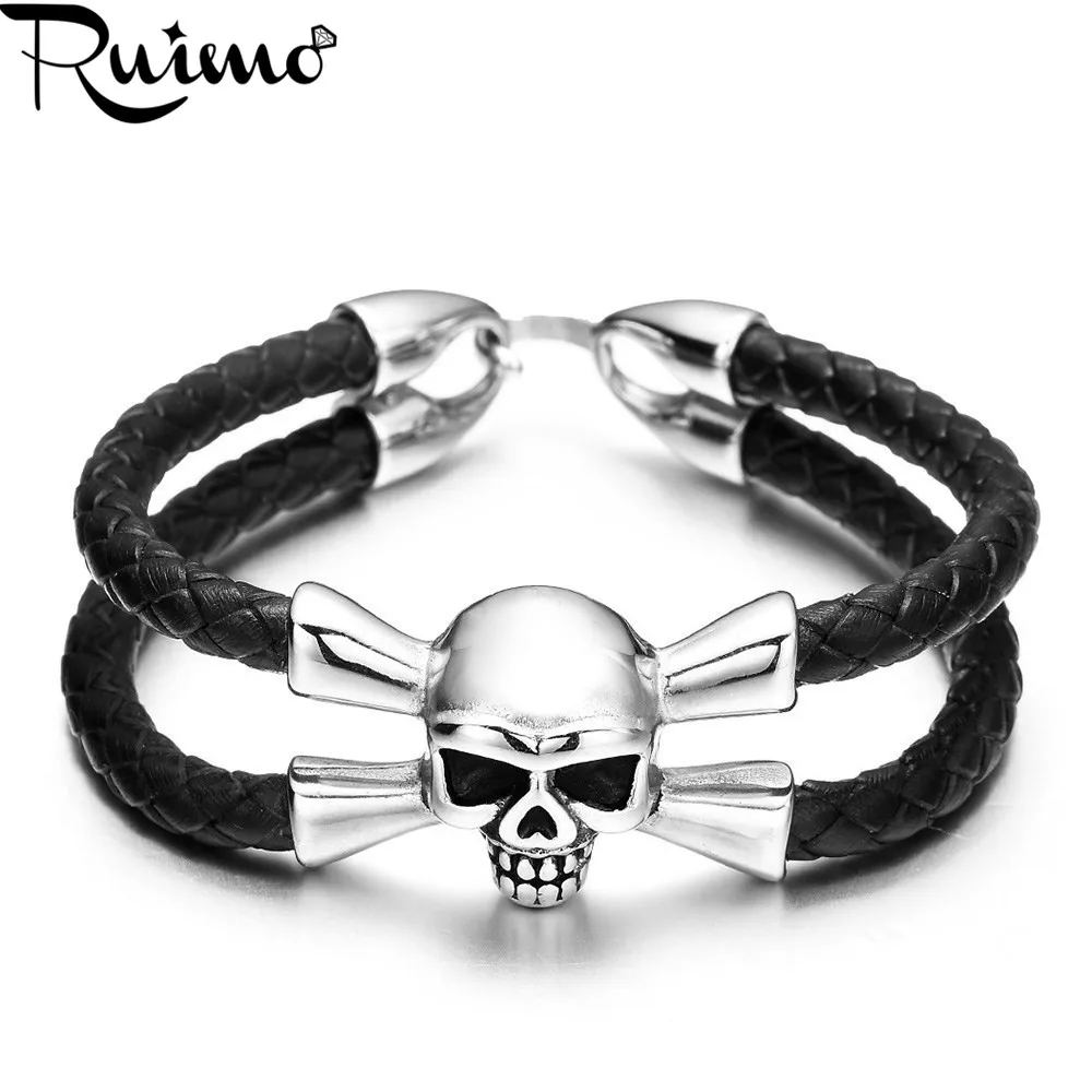 Мужской браслет с черепом RUIMO из нержавеющей стали 316L пиратским скелетом черный