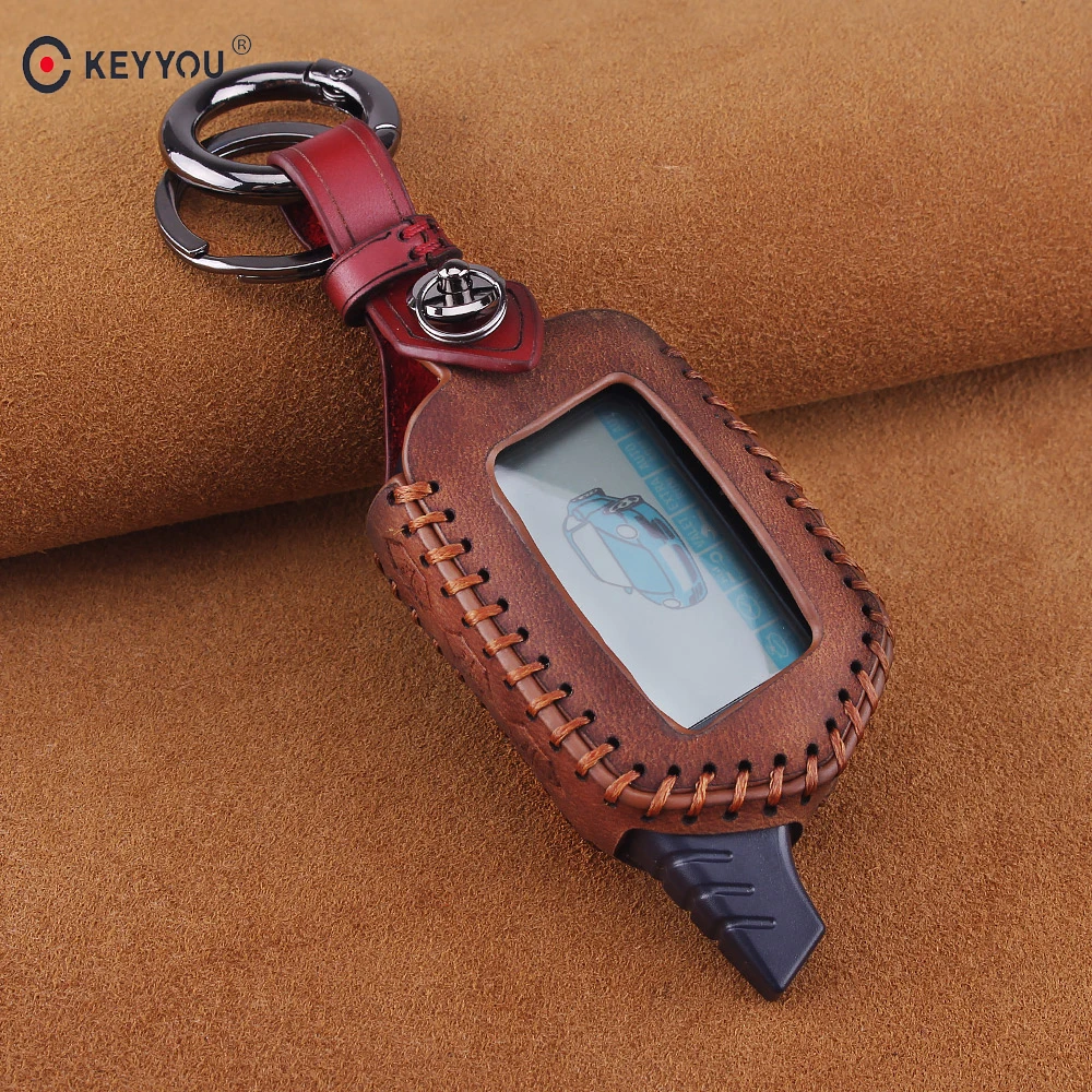 

KEYYOU Leather Key Case For Starline B9/B6/A91/A61 LCD Two Way Car Remote 2 Way LCD Alarm System Leather Case