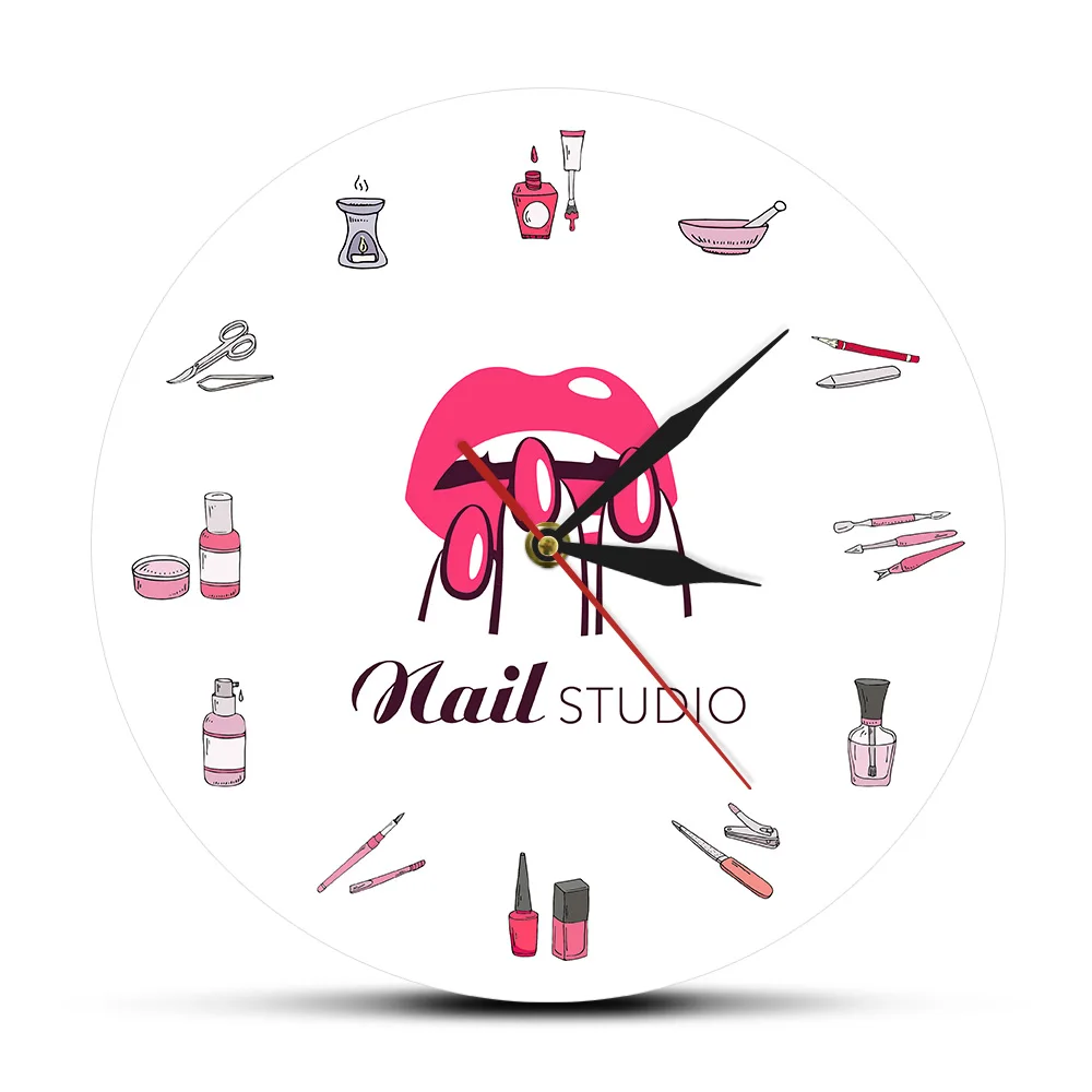 

Nail Polish Bottles and Accessories Decorative Wall Clock Beauty Salon Nail Studio Tools Cosmetology Clock Wall Watch Timepieces
