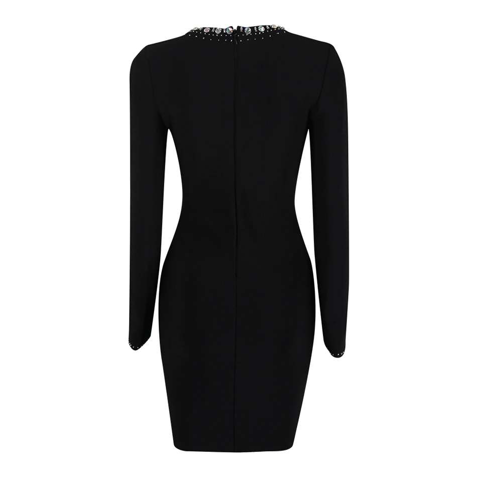 Женское облегающее платье с кристаллами черное Клубное вечернее знаменитости