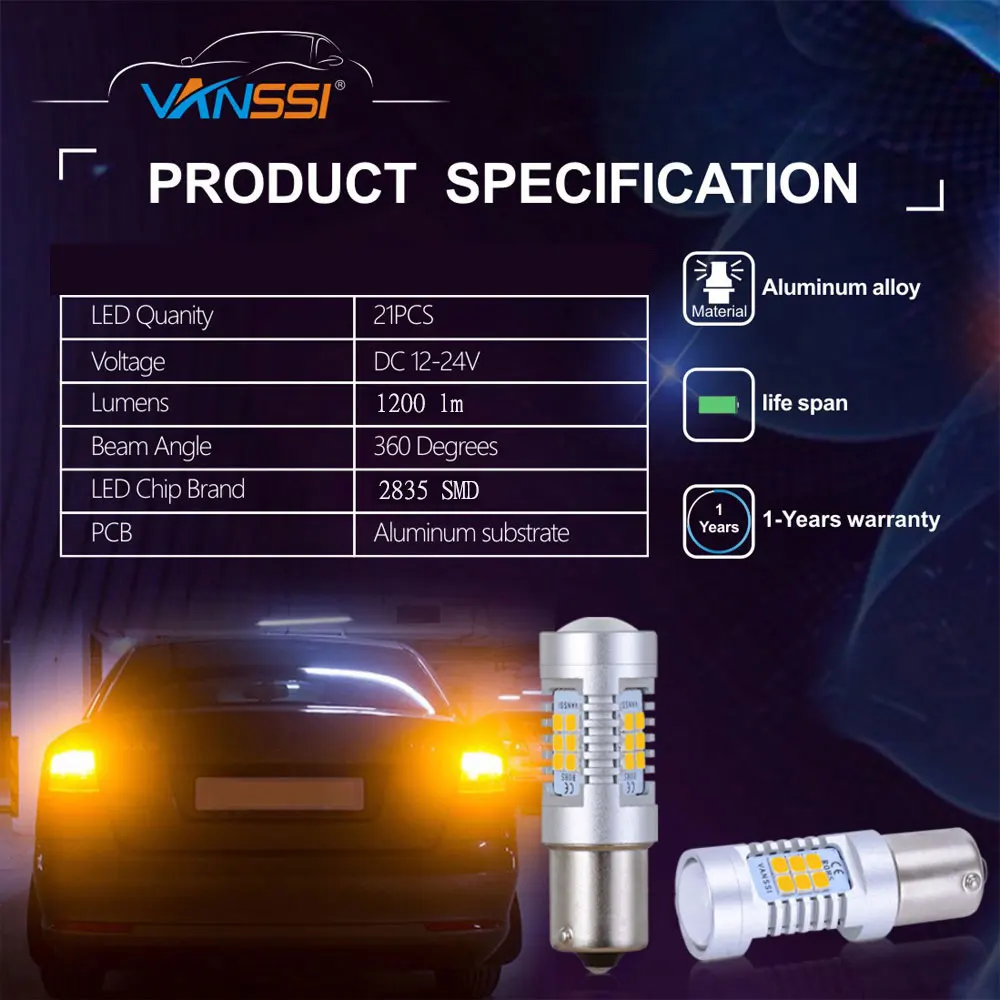 VANSSI 2 шт. супер яркие 1260lm Bau15s 7507 PY21W светодиодный лампы 21 SMD 2835 Chipsets Blinker сигнала