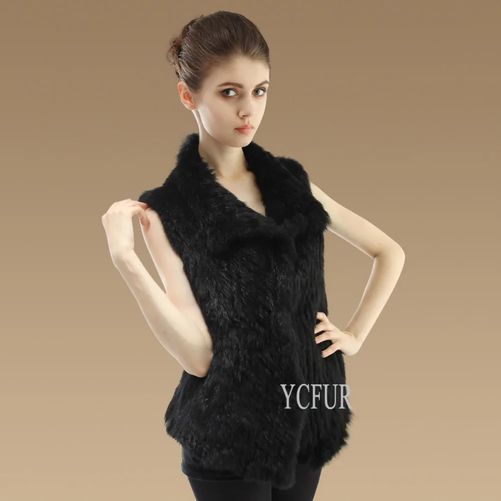

YCFUR Women Vests Jackets Winter Warm Real Fur Waistcoats for Women Hand Knitted Rabbit Fur Sleeveless Jackets Gilet Female