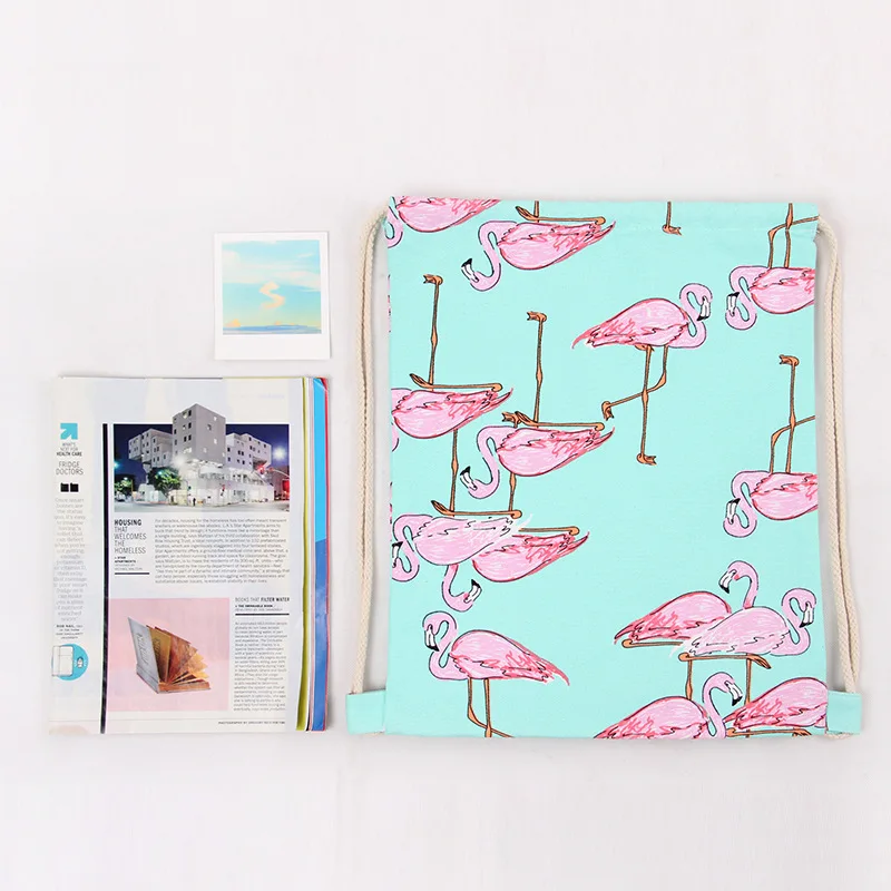 YILE Brand New N225 Handmade Cotton Canvas Print Flamingo Student Book Bag Travel Backpack | Багаж и сумки