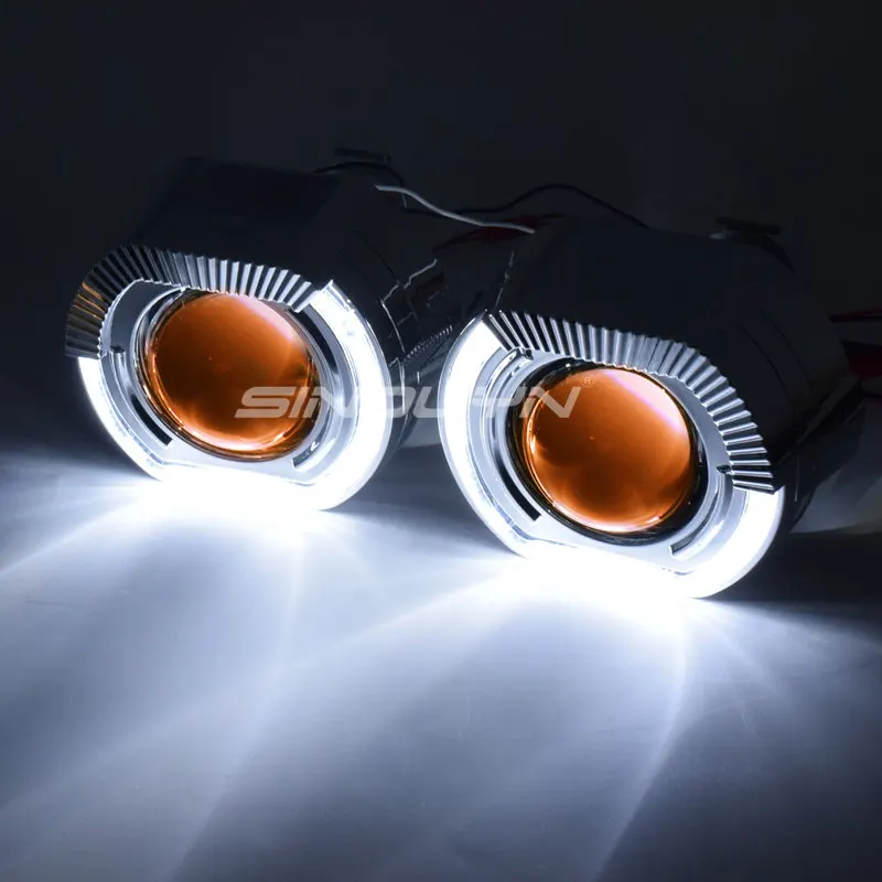White Yellow Sinolyn светодиодный фонарь для бега ангельские глазки HID Биксеноновые Проекционные линзы для Фар H4 H7 автомобильный модифицированный налобный фонарь объектив дьявол глаза - Цвет: White Yellow