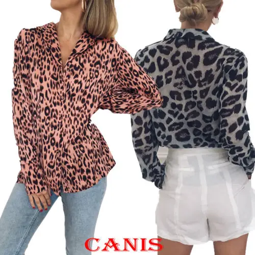 Женские шифоновые летние блузки блуза с леопардовым принтом длинный рукав