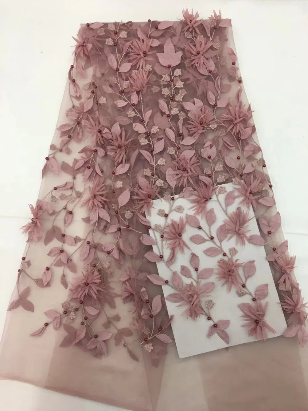 3D цветок Французский кружевной ткани 5 ярдов бисером африканский тюль аппликации