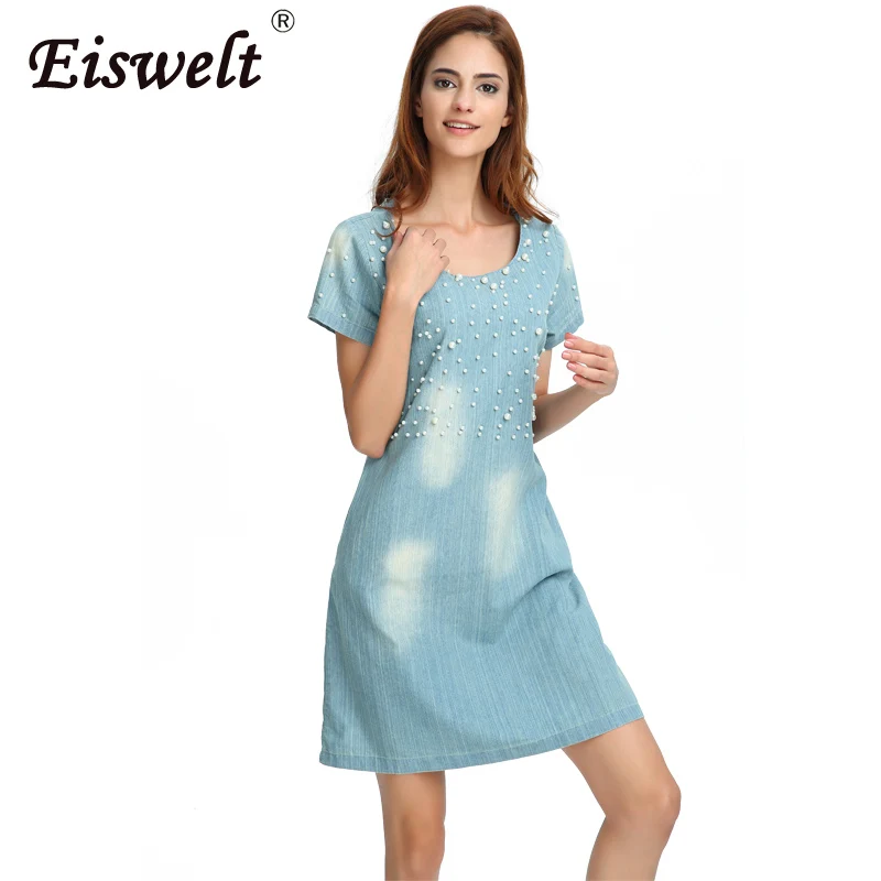 EISWELT плюс размер 5XL платье женское джинсовое Сарафан повседневное Vestido Летний