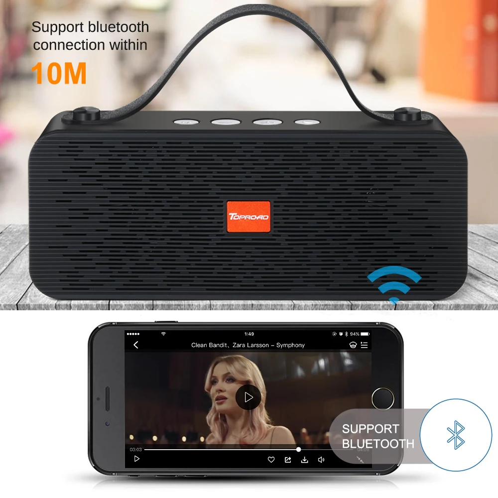 TOPROAD портативный Bluetooth динамик наружная Беспроводная колонка стерео Бас Hifi динамик s звуковая коробка Поддержка TF карта FM радио USB AUX