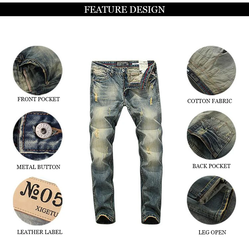 

Italian Style Fashion Men Jeans Vintage Designer Cotton Denim Pants hombre Slim Fit Ripped Jeans Men Streetwear Classical Jeans